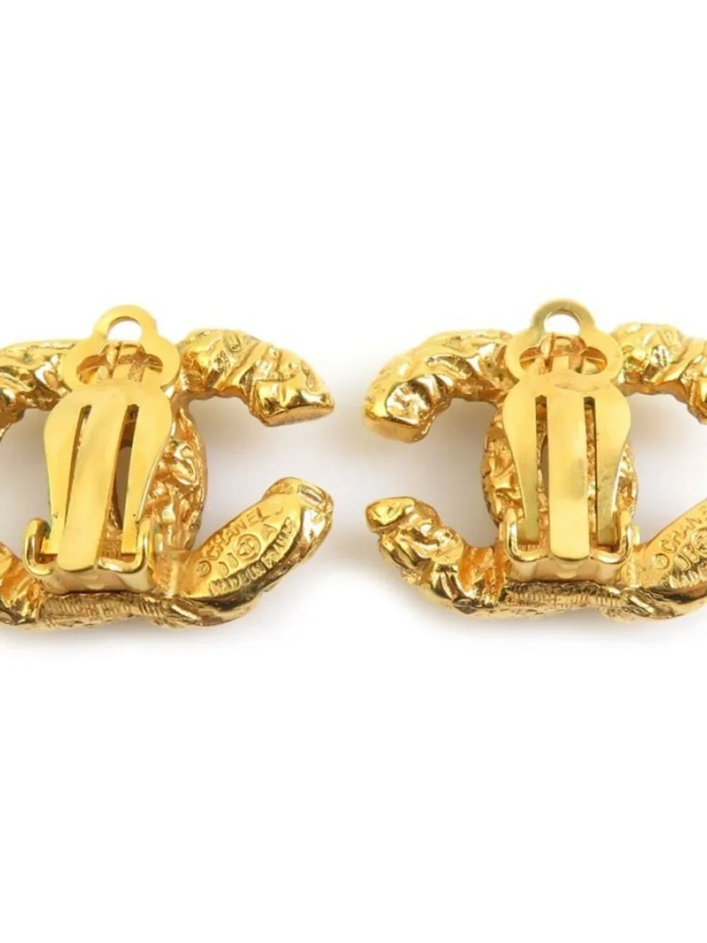 Auth CHANEL Vintage CC Logo Clip on Earrings Gold Metal